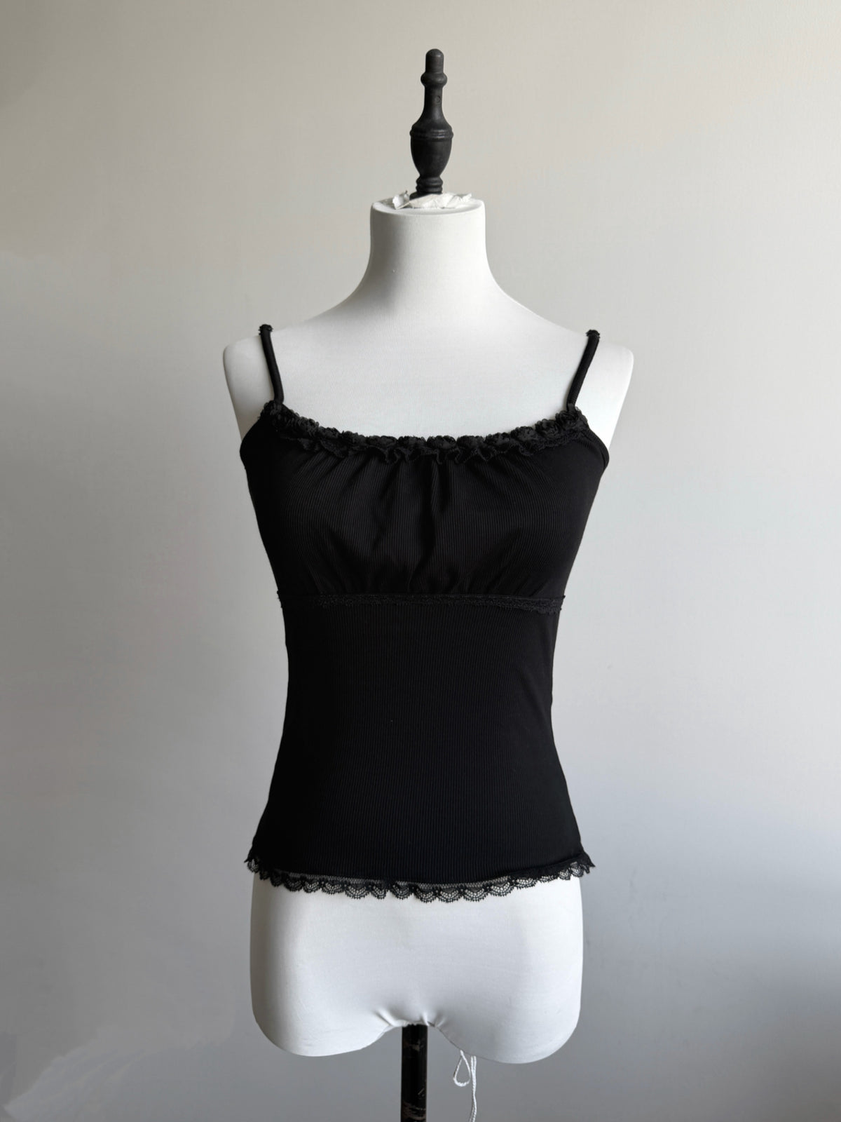 Lace Gray | Black Rose Lace Cami Top, Black Slim Ribbed Dark Coquette Original Design