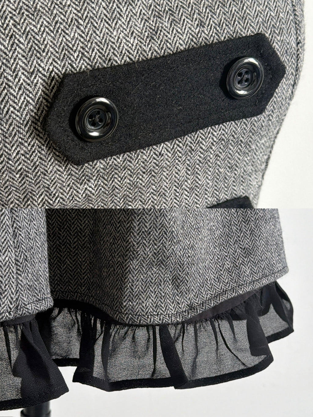 Lace Gray|Limited‑run Retro‑Inspired Long Pinafore Dress, Wool‑Blend with Strap‑Loops & Double‑Breasted Buttons