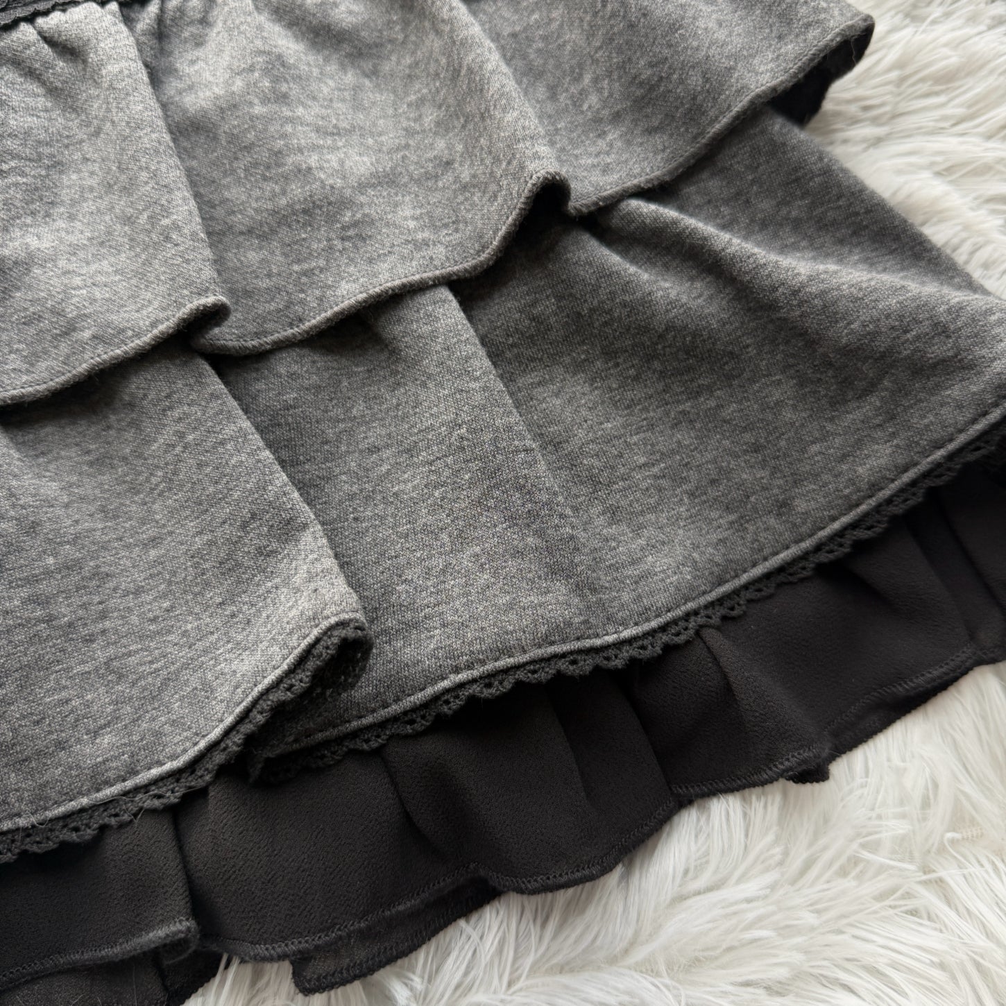 Lace Gray｜Vintage Button A-Line Mini Skirt with Built-in Shorts