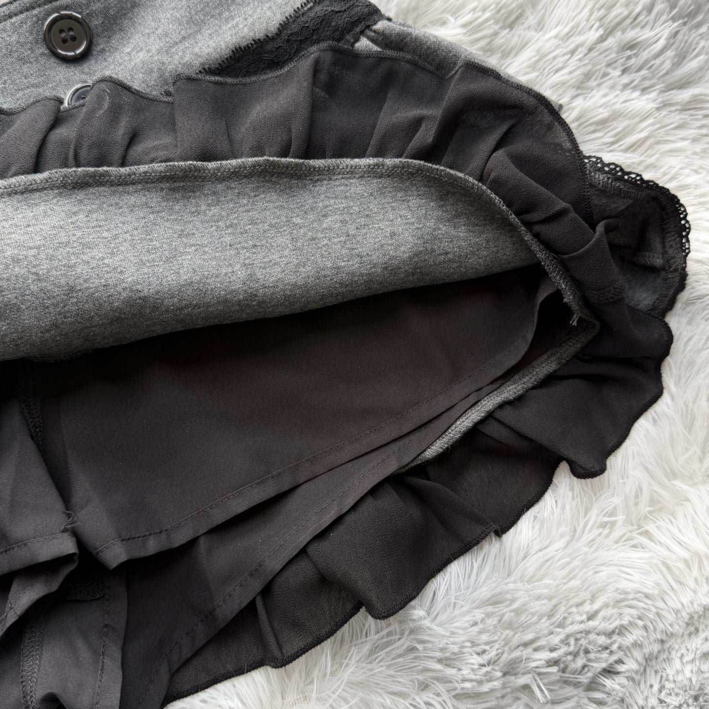 Lace Gray｜Vintage Button A-Line Mini Skirt with Built-in Shorts