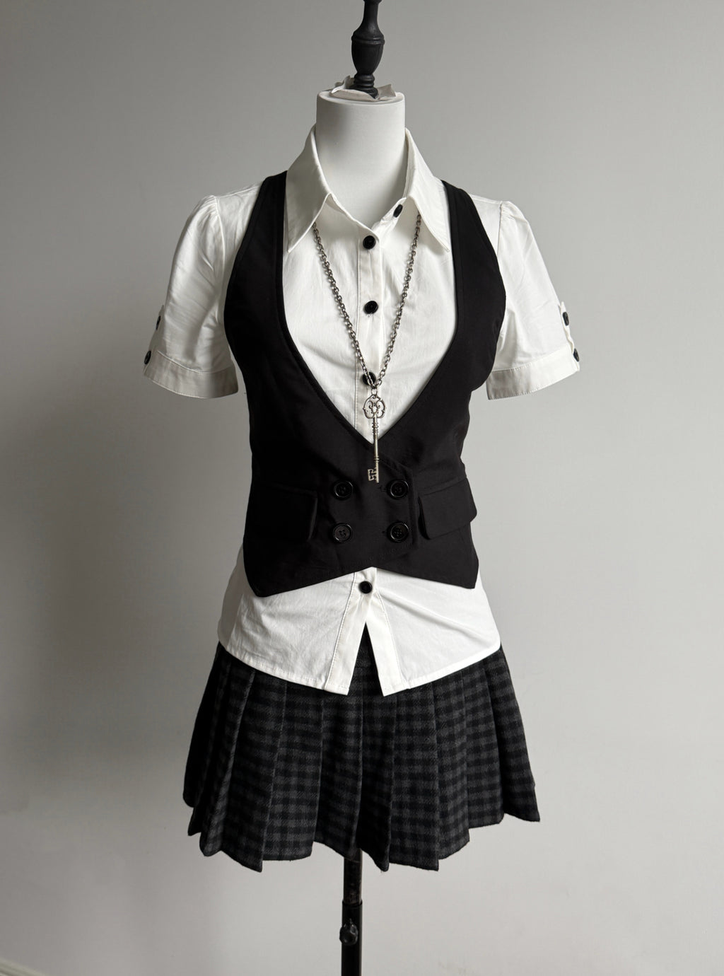 Lace Gray | Basic White Shirt, Versatile Waist Slim Black Button Foldable Cuff Summer Breathable Short Sleeve Blouse