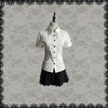 Lace Gray | Basic White Shirt, Versatile Waist Slim Black Button Foldable Cuff Summer Breathable Short Sleeve Blouse