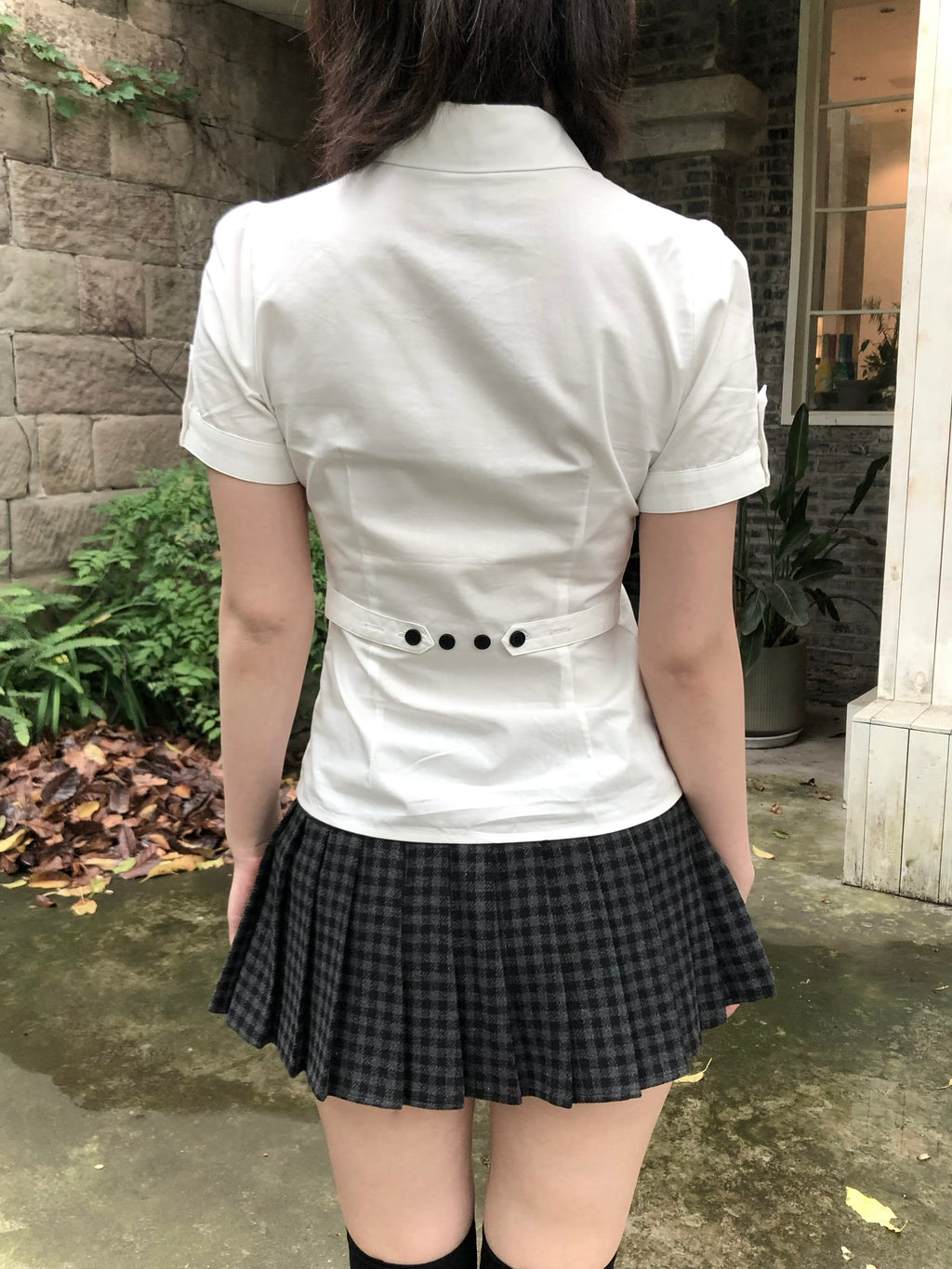 Lace Gray | Basic White Shirt, Versatile Waist Slim Black Button Foldable Cuff Summer Breathable Short Sleeve Blouse
