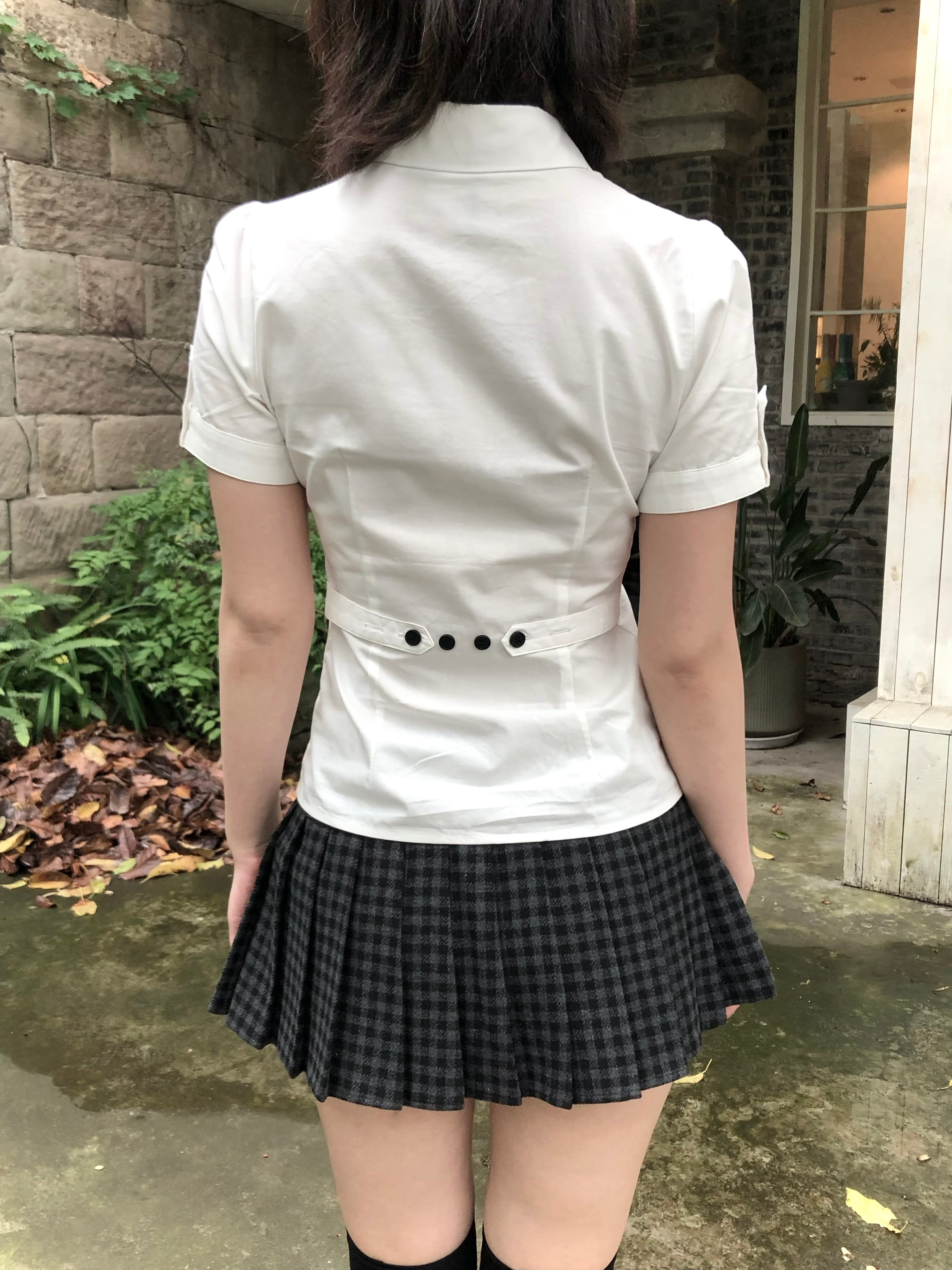 Lace Gray | Basic White Shirt, Versatile Waist Slim Black Button Foldable Cuff Summer Breathable Short Sleeve Blouse