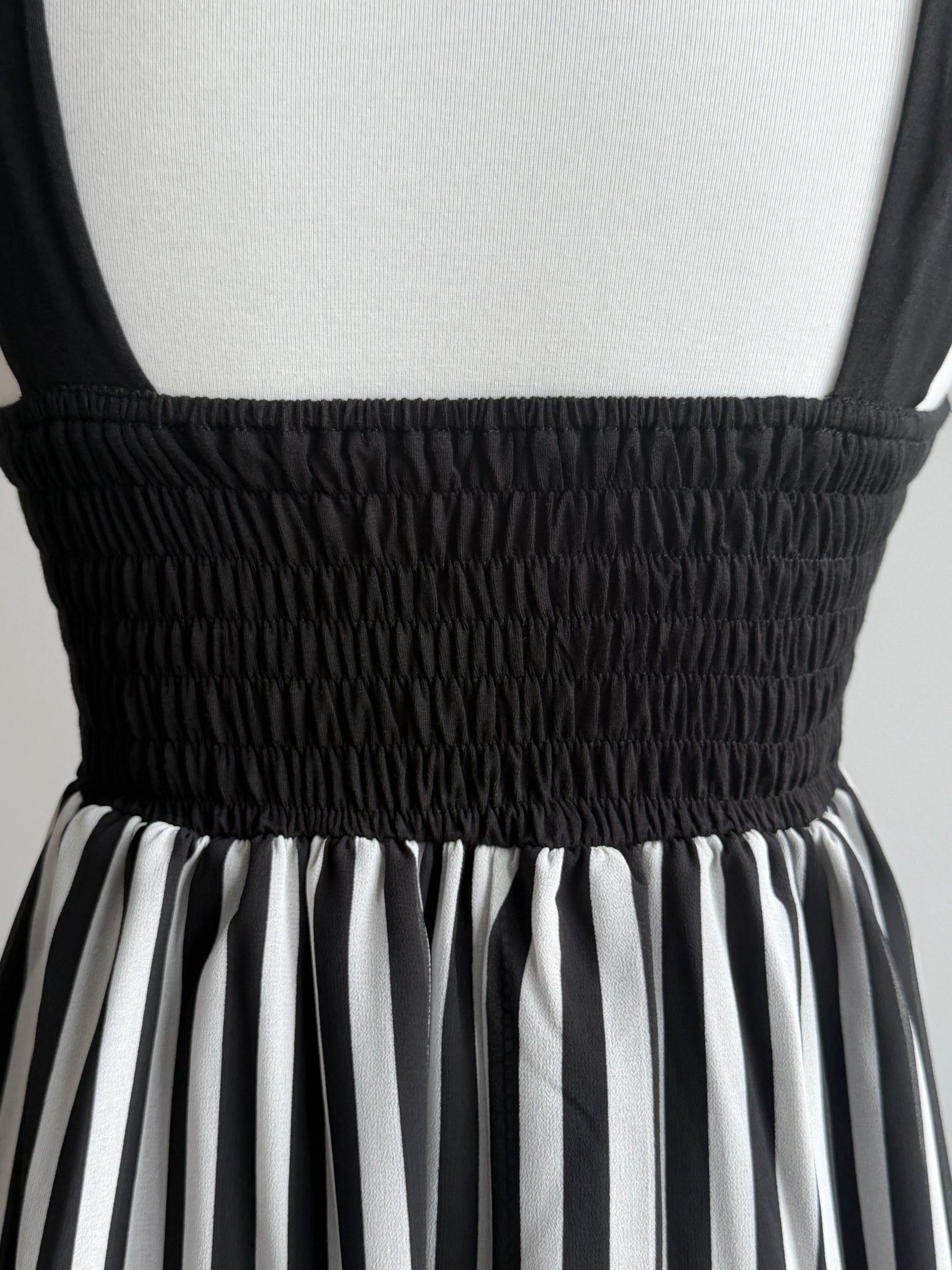 Lace Gray| Vintage Black & White Striped Cami Dress, Lace Patchwork Sleeveless Dress with Wide Straps