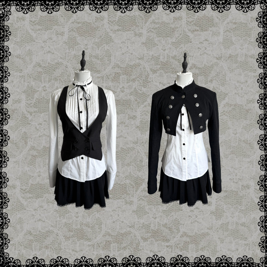 Lace Gray | Accordion‑Pleated Tie Stand‑Collar Cotton Blouse Fitted Waist
