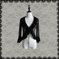 Lace Gray|Black Lace Tie-Front Cardigan with Ruffle Hem 3/4 Sleeves, Coquette Aesthetic Layered Top