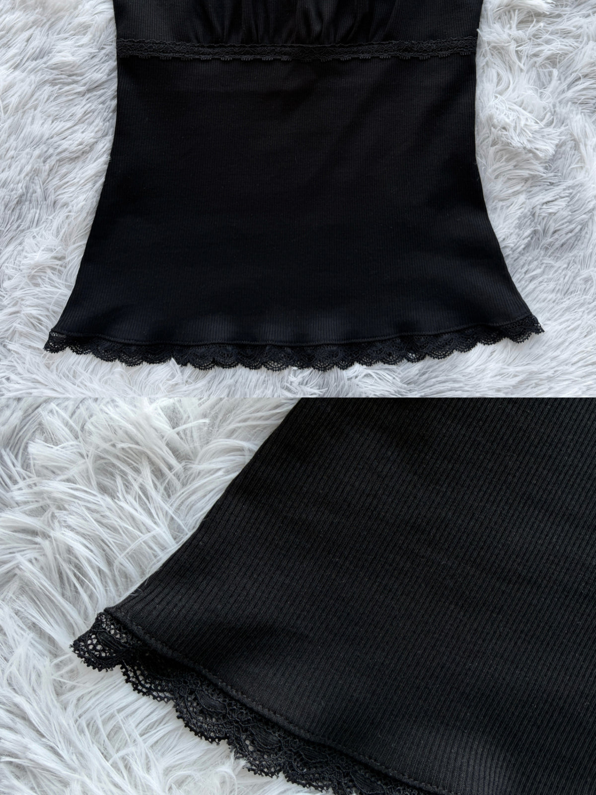 Lace Gray | Black Rose Lace Cami Top, Black Slim Ribbed Dark Coquette Original Design