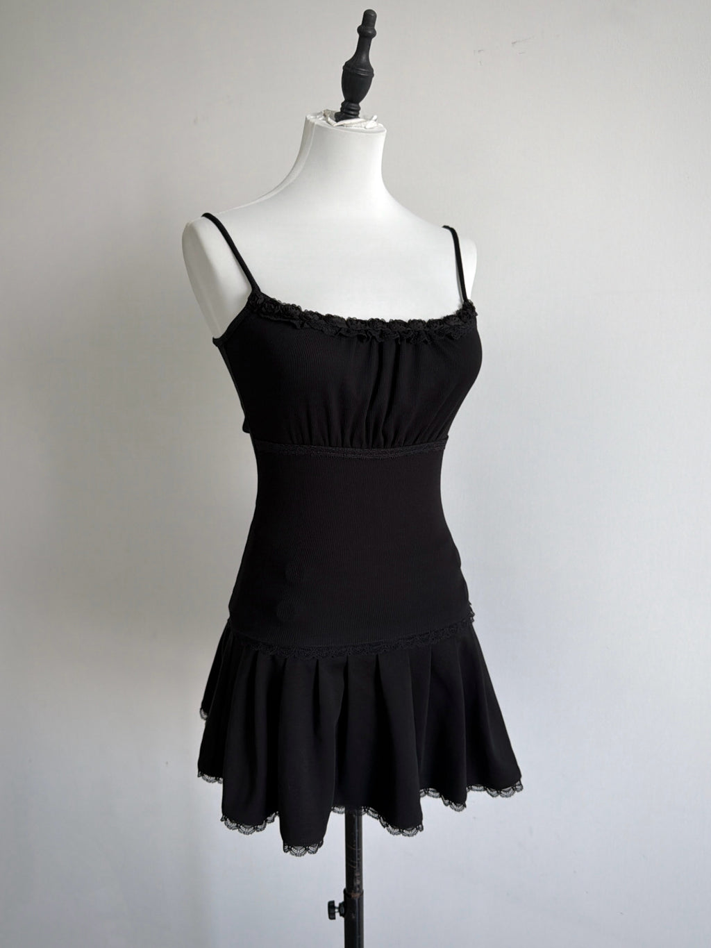 Lace Gray | Black Rose Lace Cami Top, Black Slim Ribbed Dark Coquette Original Design