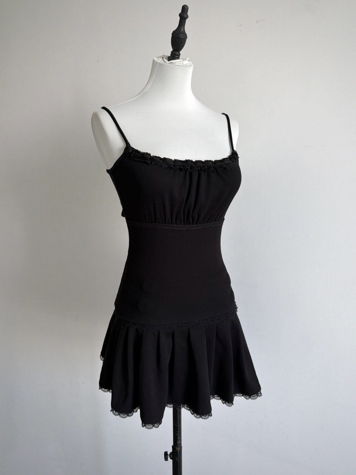 Lace Gray | Black Rose Lace Cami Top, Black Slim Ribbed Dark Coquette Original Design