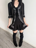 Lace Gray | Grey Lace Cardigan, Dark Layered Frill Tie Outerwear Original Dark Coquette